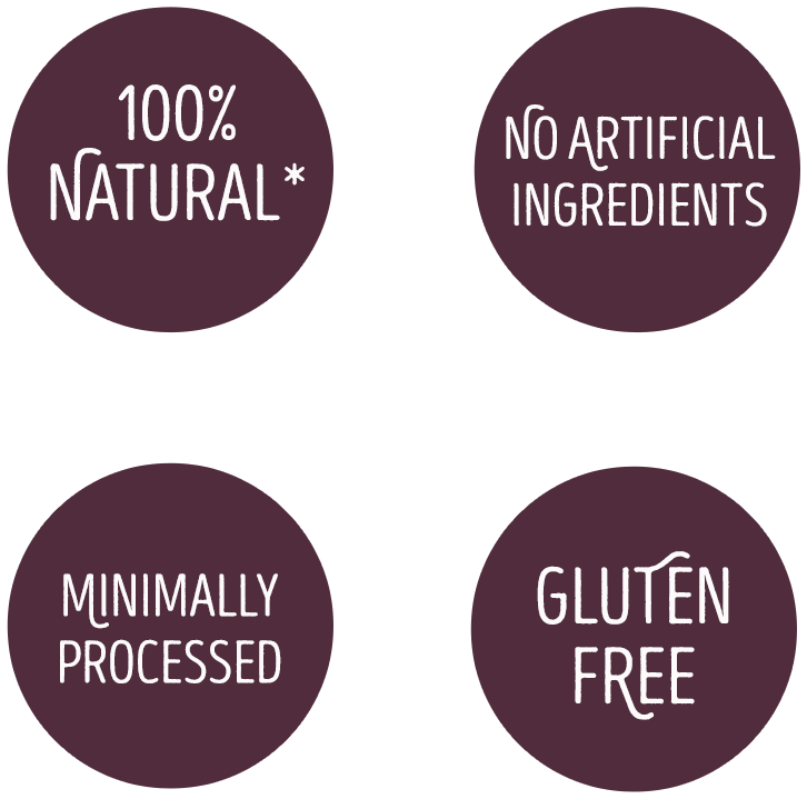100% natural, No artificial ingredients, Minimally processed, Gluten free
