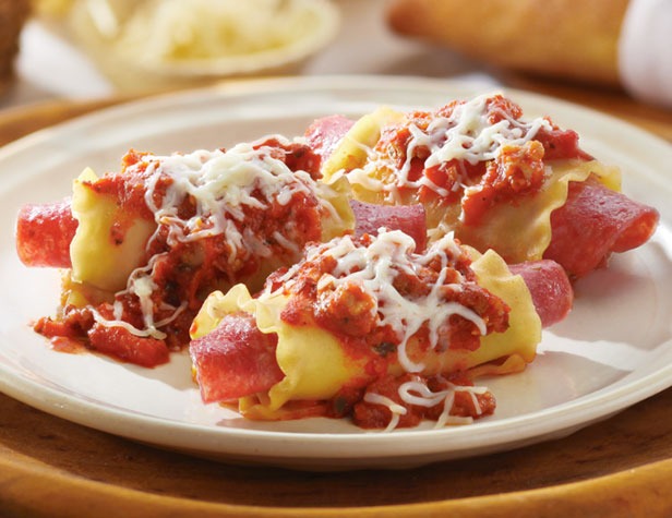 3-Cheese Salami and Sausage Lasagna Rollups
