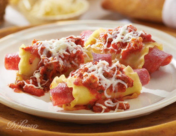 3-Cheese Salami and Sausage Lasagna Rollups