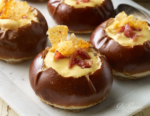 Beer Cheese Soup in Pretzel Mini Bowls