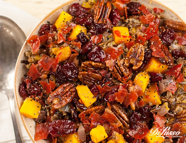 Wild Rice Pilaf with Crispy Prosciutto, Cherries & Squash