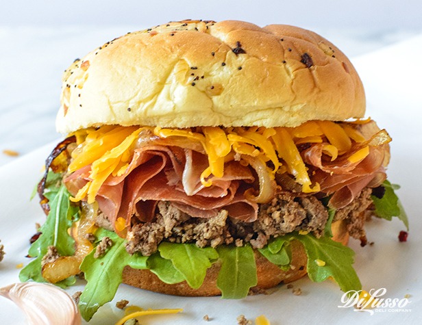 Caramelized Onion & Prosciutto Crumble Burger