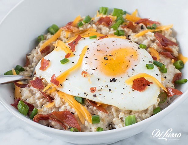 Crispy Prosciutto, Cheddar & Fried Egg Oatmeal