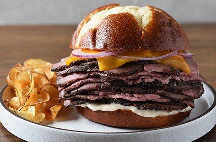 Pretzel Bun Roast Beef Sandwich